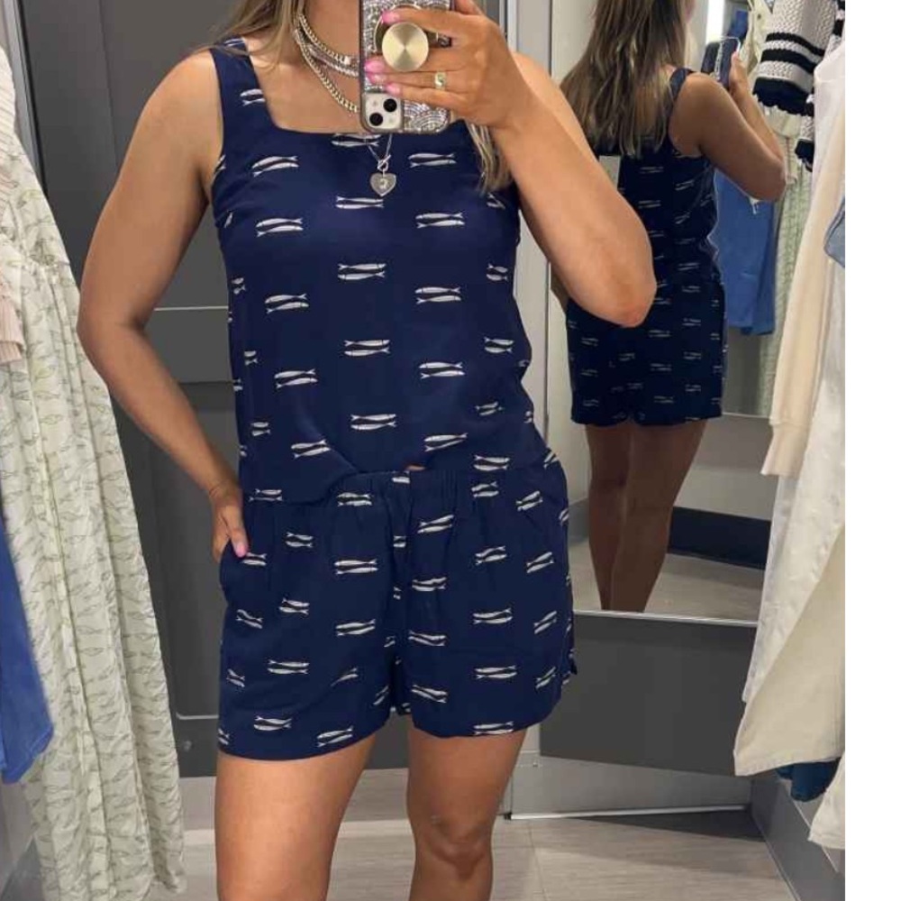 A New Day navy Tank Top and Shorts Set. Subtle fish pattern.